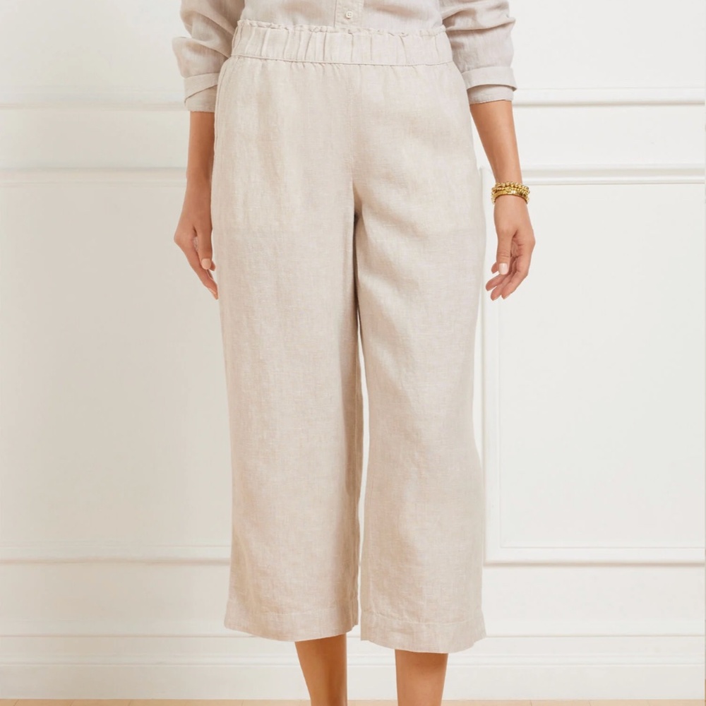 NWT Talbots Nantucket Pull-On Wide Leg Crop 100% Linen Pants Size XLP